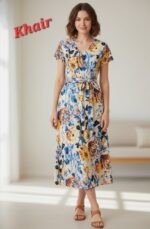 Gentle Fresh Sweet Blue v Women's Slim-Fit Midi Dress with Collar Pleated Nipped Waist 2026 New Year - Image 4