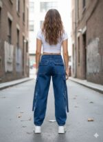 Shein Relaxed Fit Full Length Stone Wash Carpenter Style Cargo Jeans - Image 4