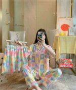 Women's Cute Cat Printed 3-Piece Nightwear Set (Shirt, Long Pant & Shorts) - Image 5