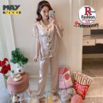 Womens Silk Satin Pajamas Set Button Down 2 Piece Pjs Short Sleeve Long Pants Sleepwear Lounge Set 2025. - Image 7