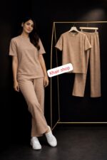 Women's Co-ord Set, Short Sleeve Top with Full-Length Trousers
