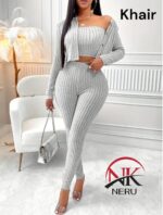 Tcremisa Women's Rib 2 Piece Set Stretch Long Sleeve Off Shoulder Crop Top and Wide Leg Long Pant Suits Fall Outfits - Image 7