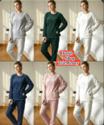 Women Warm Pajama Set Fleece Night Suit Full Sleeve Cozy - Image 2