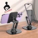Tablet Stand For Desk Folding Aluminium Alloy Tabletop Holder Phone Automobile Cradles For Hotel Desktop Travel With Charge Port-Yellow