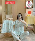 Printed 2Pcs Short Sleeve Pajama Set For Womens Summer Casual Silk Satin Button Sleepwear Ladies - Image 5