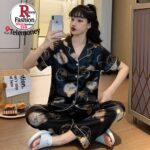 Womens Silk Satin Pajamas Set Button Down 2 Piece Pjs Short Sleeve Long Pants Sleepwear Lounge Set 2025. - Image 5