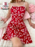 Snug Zone Women's Heart & Letter & Crown Pattern Printed Spaghetti Strap Sleep Dress Pajama Dress Suitable For Summer - Image 3