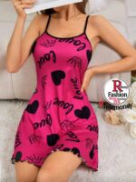 Snug Zone Women's Heart & Letter & Crown Pattern Printed Spaghetti Strap Sleep Dress Pajama Dress Suitable For Summer - Image 2