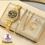 6PCS Set Luxury Watch Women Ring Necklace Earrings Rhinestone Fashion Wristwatch Female Casual Ladies Watches Bracelet Set