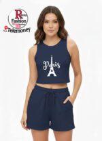 FASHION AND YOUTH Stylish Paris France Design Printed Round Neck Women Rib Top - Image 3