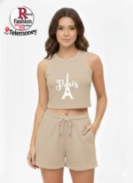 FASHION AND YOUTH Stylish Paris France Design Printed Round Neck Women Rib Top - Image 7