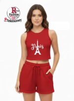 FASHION AND YOUTH Stylish Paris France Design Printed Round Neck Women Rib Top - Image 2