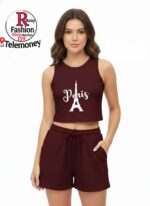 FASHION AND YOUTH Stylish Paris France Design Printed Round Neck Women Rib Top - Image 6