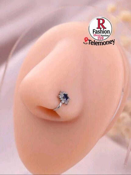 18ct White Gold & Blue Sapphire Nose Stud / Nose Pin 0.05 Carats 4-Claw 2.0 mm