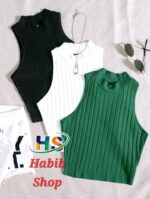 SHEIN EZwear 3 Packs Mock Neck Rib-Knit Summer Outfits Tank Top